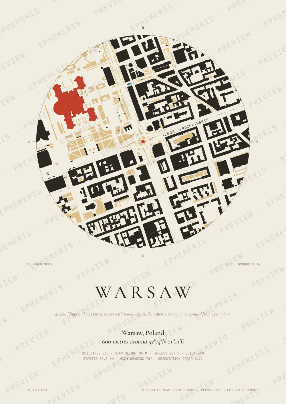 Warsaw map poster: the city drawn as a plan