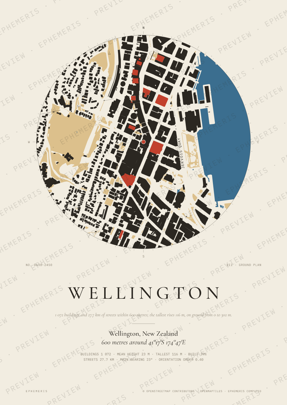 Wellington map poster: the city drawn as a plan