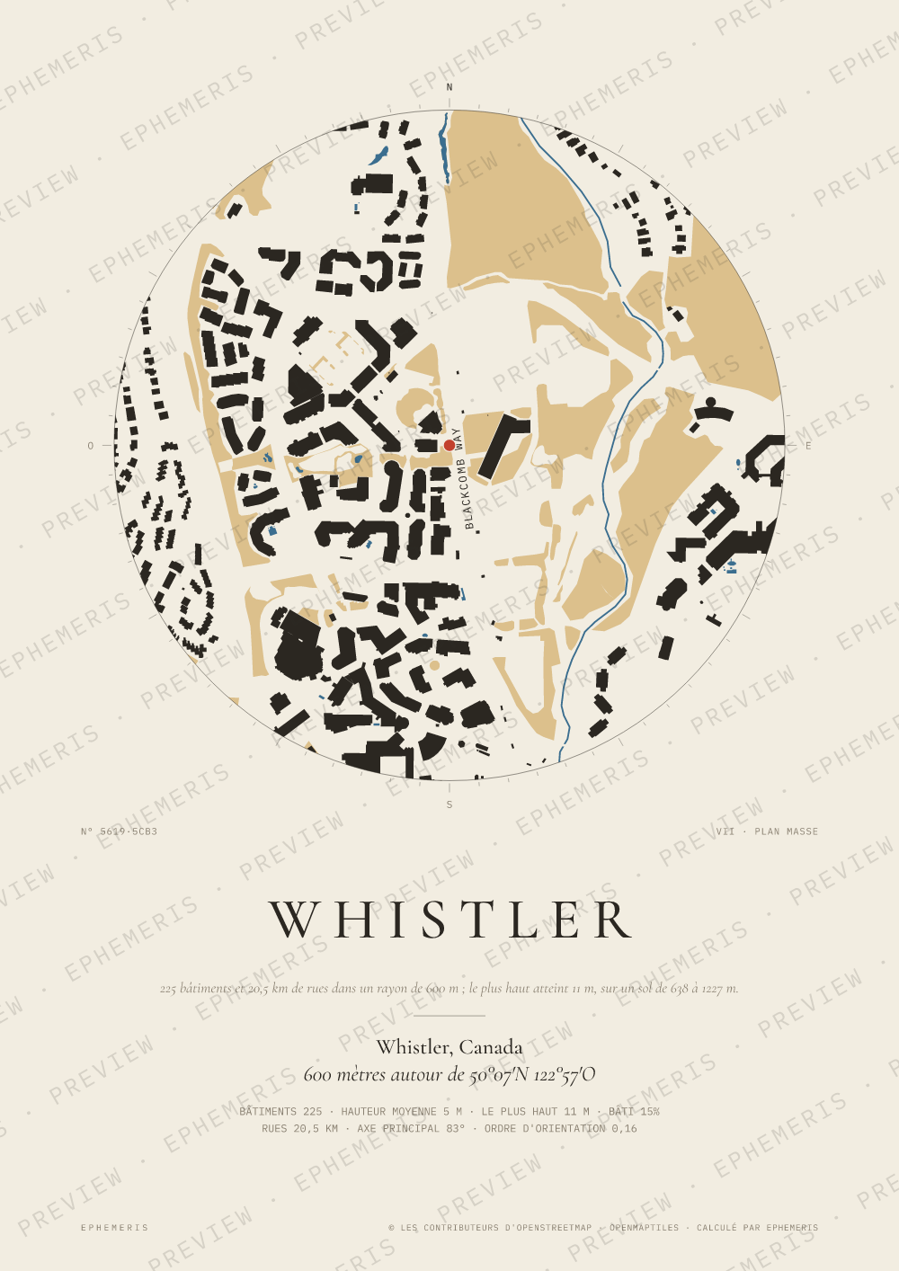 Affiche carte de Whistler : la ville dessinée en plan