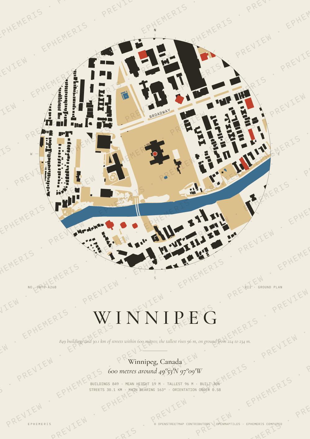 Winnipeg map poster: the city drawn as a plan