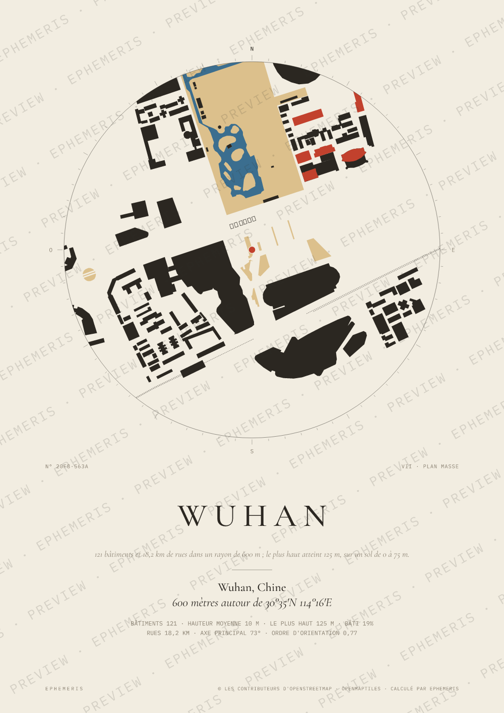 Affiche carte de Wuhan : la ville dessinée en plan