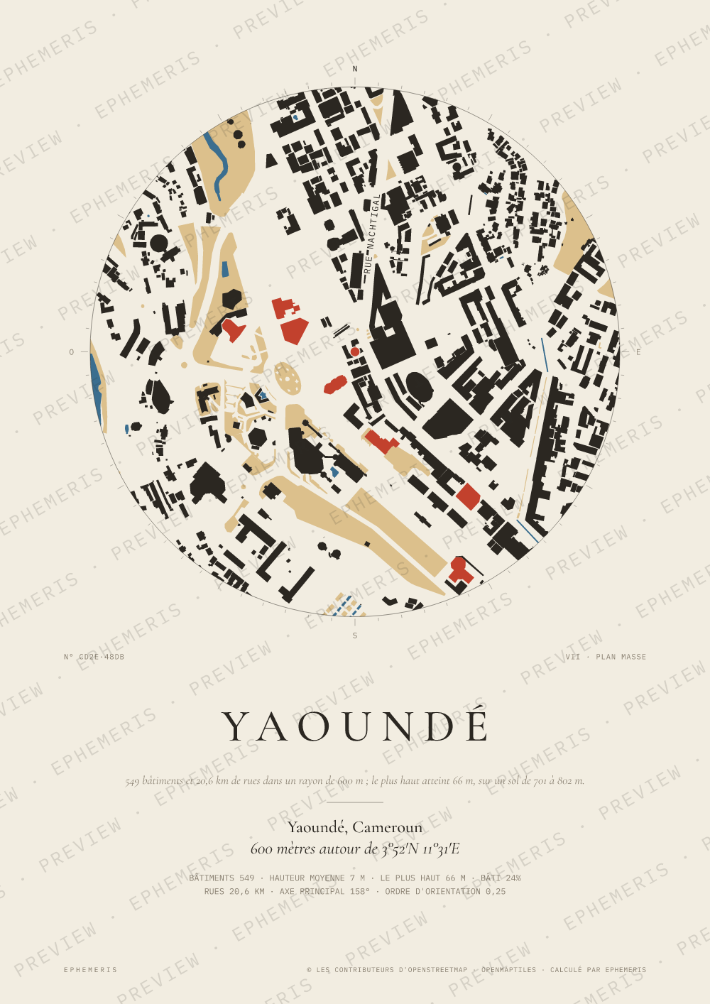 Affiche carte de Yaoundé : la ville dessinée en plan