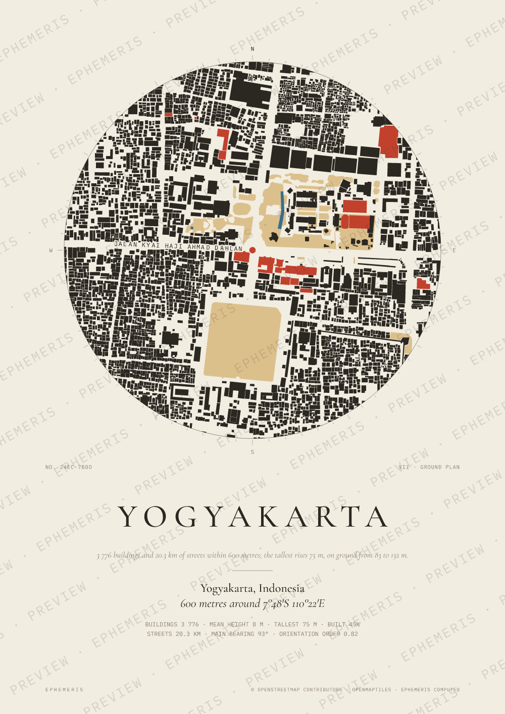 Yogyakarta map poster: the city drawn as a plan