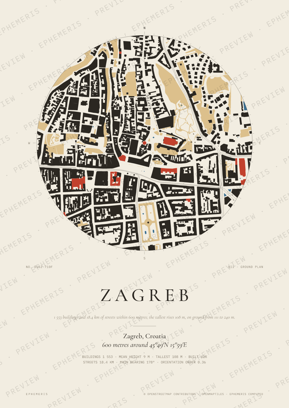 Zagreb map poster: the city drawn as a plan