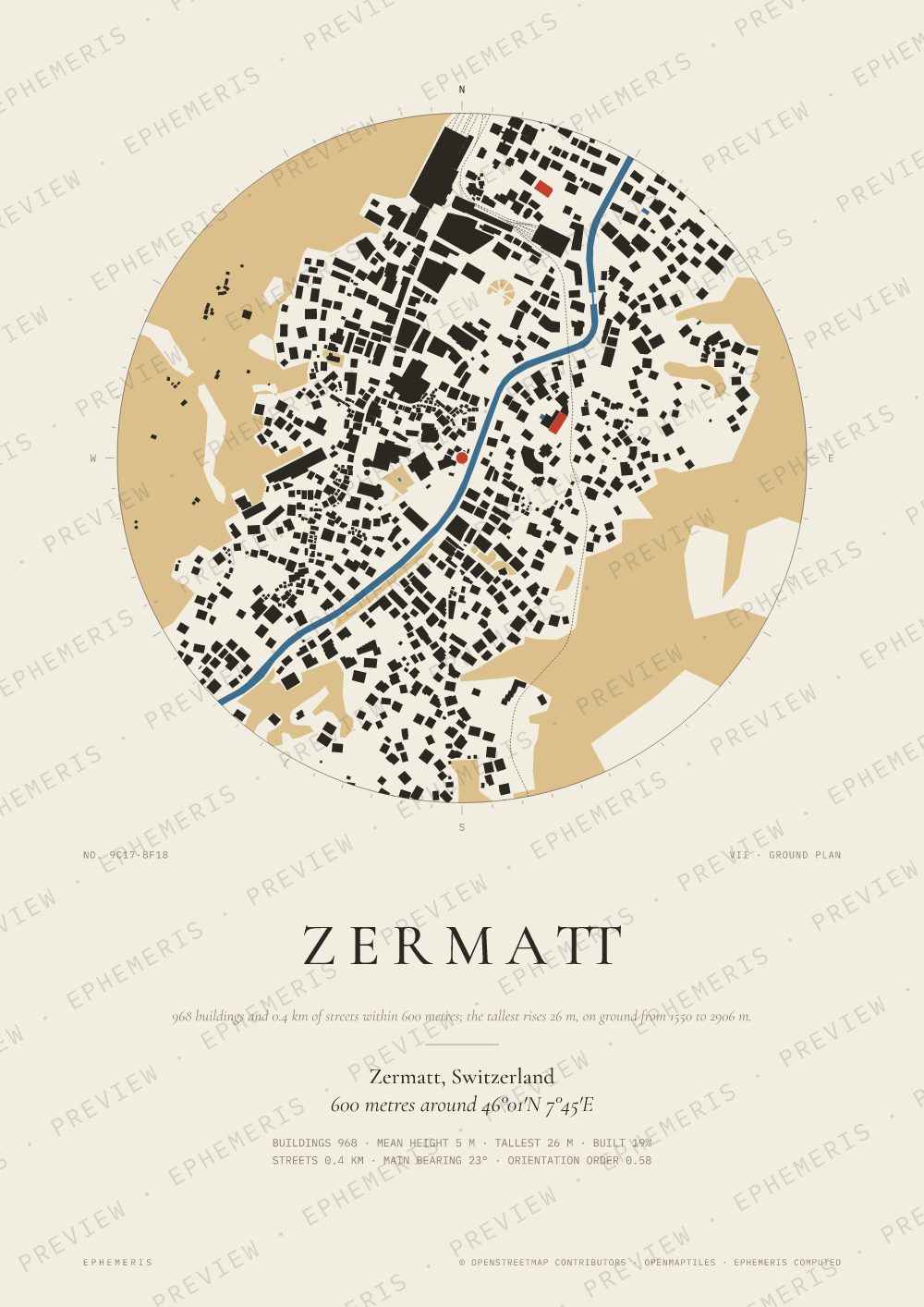Zermatt map poster: the city drawn as a plan